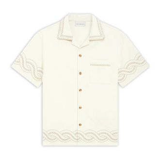 Dr&ocirc;le de Monsieur Overhemden, Heren, Beige, L, Katoen, La Chemise Brod&eacute;e Tresses
