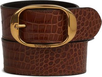 Tom Ford Cintura con fibbia effetto coccodrillo - Marrone