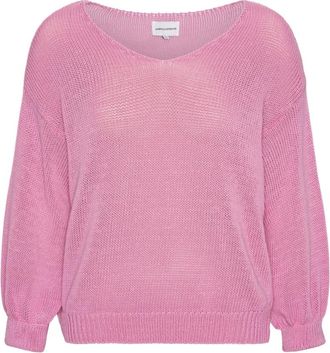 Americandreams Milana LS Light Cotton Knit - Dames - V-hals truien - Roze - S - Katoen - Truien & Vesten
