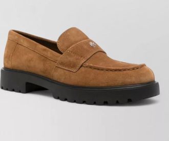 Tory Burch suede leather lug sole loafers
