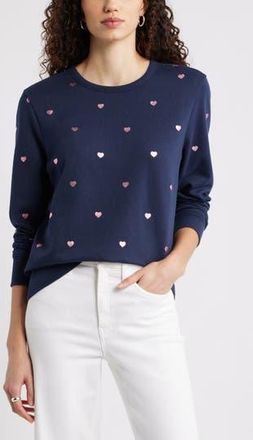 Caslon Foil Heart Print Sweatshirt in Navy Still Foil Mini Heart at Nordstrom Rack, Size Medium