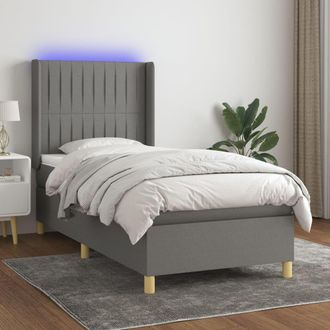 vidaXL Vidaxl - Cama Box Spring Colch&oacute;n Y Luces Led Tela Gris Oscuro 100x200 Cm