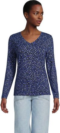 Lands End Supima Cotton Long Sleeve V-Neck T-Shirt in Clear Blue/navy Ditsy Floral at Nordstrom, Size X-Small