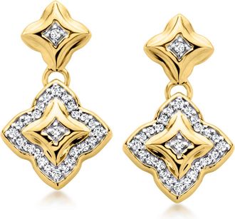 Ross-Simons Diamond Drop Earrings in 18kt Gold Over Sterling