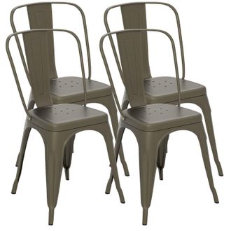 Costway Costway Set of 4 Stackable Dinning Chairs Industrial Metal Bar Stools in Bronze