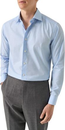 Eton Contemporary Fit Check Fine Cotton Twill Dress Shirt in Dark Blue at Nordstrom, Size 16.5