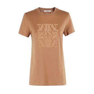 Max Mara T-Shirts, female, Brown, Size: S Brown Leather T-shirt with Embroidered Motif