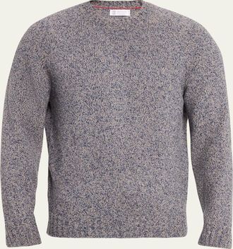 Brunello Cucinelli Mens Wool, Silk and Cashmere Donegal Crewneck Sweater