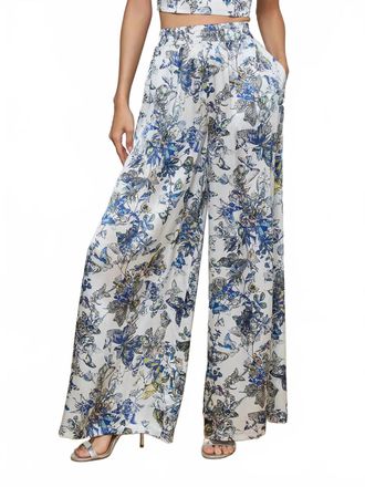 L'agence Lillian Silk Wide-Leg Pant In Grey Multi