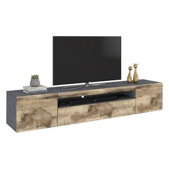Dmora Dmora - Mueble Para Tv Para Sal&oacute;n, Made In Italy, Mueble Para Tv De Estilo Industrial Con 3 Puertas Y Estantes, Cm 200x40h37, Color Pizarra Y Arce, Co