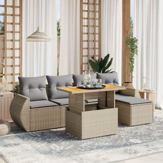 vidaXL Vidaxl - Juego De Sof&aacute;s Jard&iacute;n Con Cojines 6 Pzas Rat&aacute;n Sint&eacute;tico Beige
