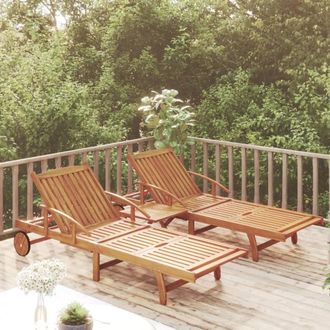 vidaXL Set De Tumbonas Con Mesita 2 Uds Madera Maciza De Acacia Vidaxl
