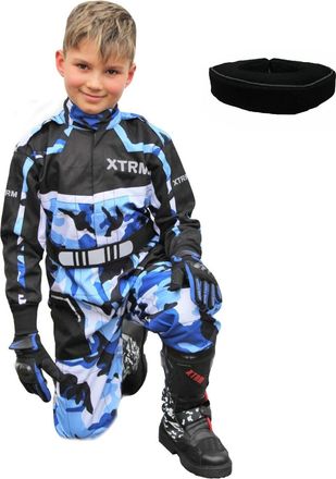 Generic Kids Kart Race Suit Camo Blue, Motocross Neck Brace | Off Road Motorbike Junior Child Quad Dirt Pit Bike Trials Enduro Children ATV MTB BMX Sports Mx 