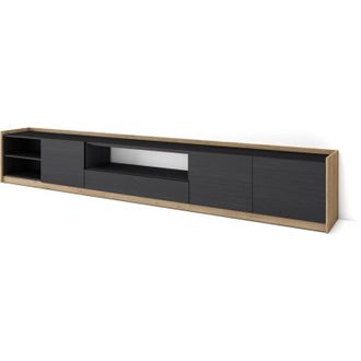 Skraut Home Skraut Home - Mueble TV, Televisión, Muebles de salón, almacenaje, 310x50x37 cm, Para TV hasta 80, Con almacenamiento, Estilo Moderno, Negro y roble