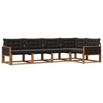 vidaXL Conjunto De Sof&aacute;s De Exterior Con Coj&iacute;n 5 Pcs Natural Y Negro Vidaxl