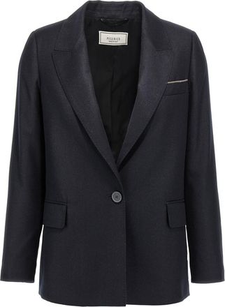 PESERICO Navy Blue Lurex Single-breasted Blazer