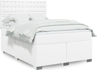vidaXL Cama Box Spring Con Colch&oacute;n Cuero Sint&eacute;tico Blanco 160x200 Cm Vidaxl