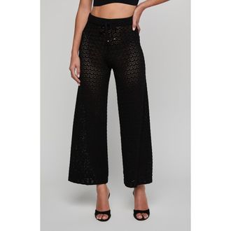 L'agence Gaelle Pointelle Knit Wide Leg Ankle Pants in Black at Nordstrom, Size Xx-Small