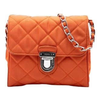 Prada Pre-owned Cross Body Bags, female, Orange, Size: ONE SIZE Pre-owned Quilted Nylon Crossbody Bag
