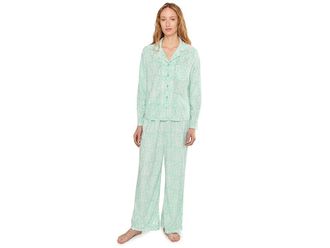 Karen Neuburger Minky Fleece Long Sleeve Notch Top Long Pants Set Womens Pajama Sets Winter Brocade : LG (Womens 14-16), Polyester