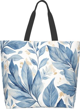 Generic Artisan Blue Watercolor Leaves8 Carry Bag Portable Shopping Bag Handle Shoulder Bags For Ladies Casual Work