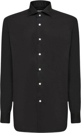 Kiton Zwart katoenen overhemd met handgesneden knopen - Heren - Zakelijke Overhemden - Zwart - 3XL - Katoen - Overhemden