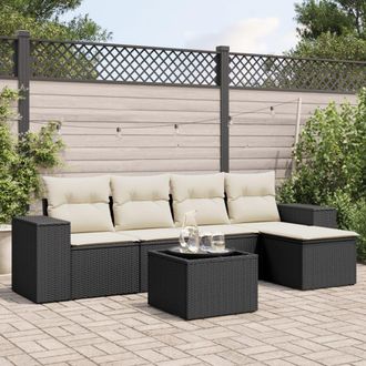 vidaXL Set De Sof&aacute;s De Jard&iacute;n 6 Piezas Y Cojines Rat&aacute;n Sint&eacute;tico Negro Vidaxl