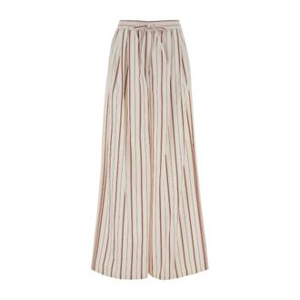 Dolce & Gabbana Wide Trousers, female, Beige, Size: S Embroidered Poplin Wide-leg Pant