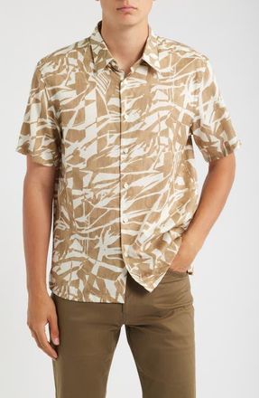Theory Irving Short Sleeve Button-Up Shirt in Fresh Khaki Multi at Nordstrom, Size Xx-Large