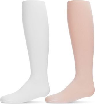 MeMoi Microfiber Tights Solid Color 2-Pack in Pink-White at Nordstrom, Size 12-24M