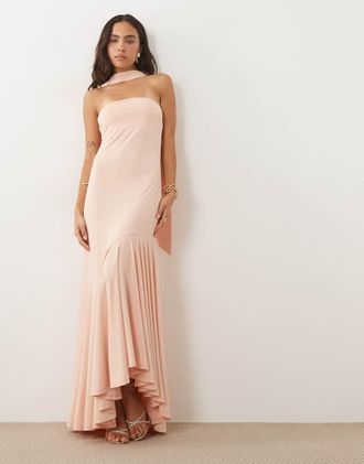 Vero Moda Vestito lungo a fascia rosa pallido con sciarpa