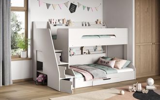 Flair Slick Staircase Triple Bunk Bed with Storage in White | Size: Single