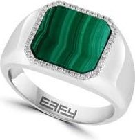 Effy Mens Sterling Silver Malachite & Diamond Signet Ring - 0.17ct. in Green at Nordstrom Rack, Size 10