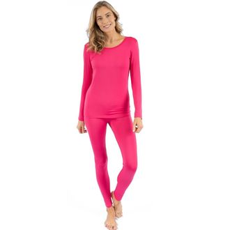 Leveret Womens Solid Thermal Pajama Set in Hot Pink at Nordstrom, Size X-Small
