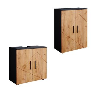Vicco Conjunto De Muebles De Ba&ntilde;o Irma, Oro Power Roble/antracita, 2 Partes, Con Unidad Midi