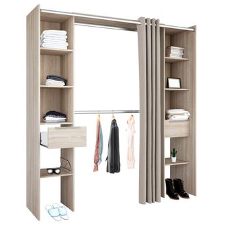 M&S Collection M&s - Armario Vestidor Con 2 Cajones, Armario Abierto Dana, Vestidor Con Barras Y Baldas Roble Shannon 203x115-190x50 Cm