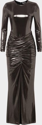 Et Ochs Stella Ruched Metallic Jersey Bodycon Gown