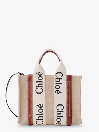 Chlo&eacute; Womens Tote Bag Linen And Leather Beige Linen-Cotton-Leather Shoulder Linen/cotton/leather