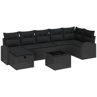 vidaXL Sofa Set with Cushion with Storage 8 pcs Black Poly Rattan vidaXL