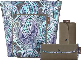 Sachi Sachi 3 Piece Market Tote Set - Insulated Thermal Reusable Grocery Bags for Cold and Hot Foods - Lightweight, Portable and Fold-able (Brown Damask Pai