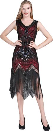 Generic AF Fashion 1920s Womens Flapper Dress Beaded V-Neck Fringed Great Gatsby Dress | Vintage Dress for Party Prom & Evening Out Fancy Dress (as8, Numeric,