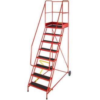 Loops 8 Tread HEAVY DUTY Mobile Warehouse Stairs Anti Slip Steps 2.8m Safety Ladder
