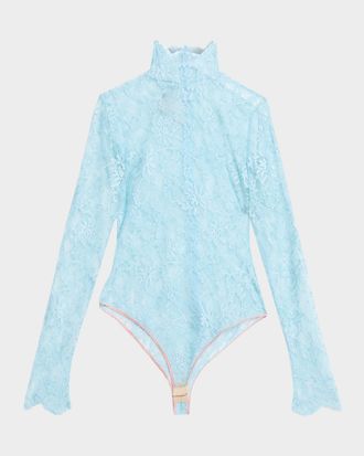Valentino Garavani Turtleneck Long-Sleeve Lace Bodysuit