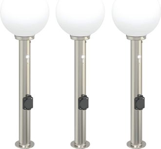 vidaXL Balizas De Luz Con Sensor Y Tomacorriente, 3 Unidades, 80 Cm, Acero Inoxidable, Ip44 Vidaxl