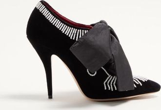 Valentino Garavani Stivaletto Rockoc&ograve; In Velluto Con Ricamo Di Perline 105Mm Donna NERO 37.5