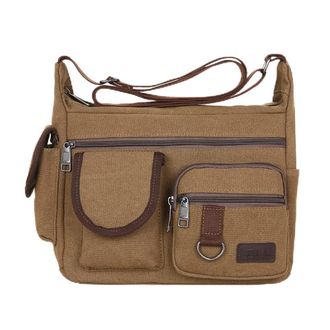Generic Men Outdoor Shoulder Bag with Multiple Pockets Canvas Casual Messenger Bag Multifunctional Vintage Storage Bag Work School Bag for Male (Coffee)