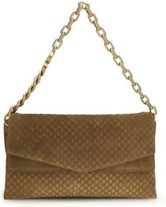 Gucci Embossed GG Suede Shoulder Bag Brown
