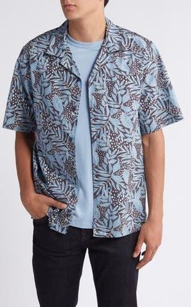 7 For All Mankind Botanical Print Camp Shirt in Dusty Blue at Nordstrom Rack, Size X-Large