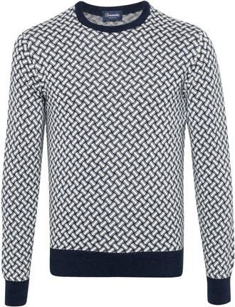 Drumohr crew-neck intarsia knit jumper - men - Cotton/Linen/Flax - 50 - Blue