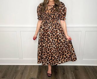 Bibi Feeling Fierce Cotton Smocking Maxi Dress In Leopard